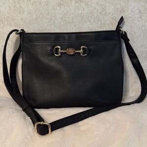 Gianni Bernini Chic Black Crossbody Bag with Gold Accents Plaid inside.